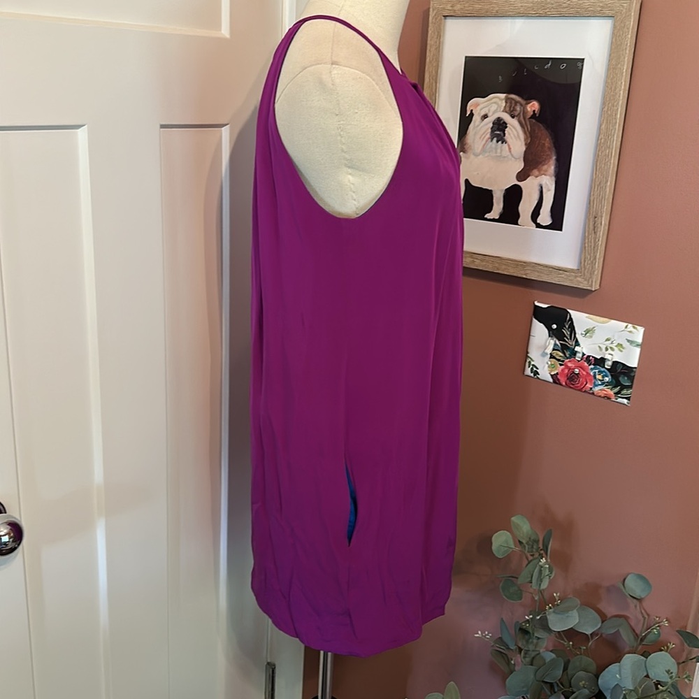 Jay Godfrey silk mini draped magenta lined shift pockets Halter zipper 2 Dress - Picture 4 of 15